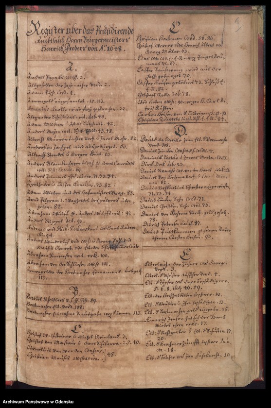 image.from.unit.number "[…] Praesidirende[s] Ambtbuch H. Bürgerm. Heinrich Freders [16.III.1648-31.III.1649] /indeks/"