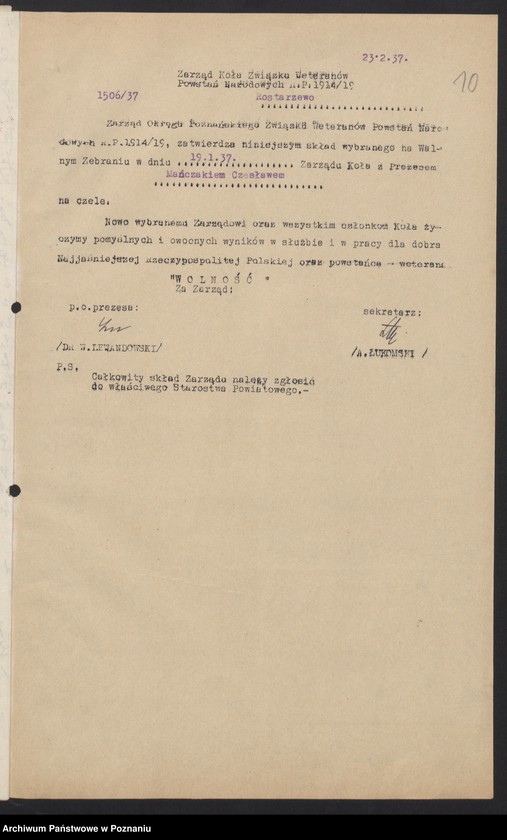 Obraz 14 z jednostki "Rostarzewo, powiat Wolsztyn - akta koła."