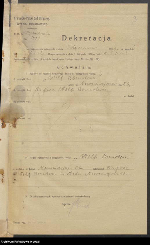 Obraz 5 z jednostki "Wolf Bornstein- sprzedaż gotowej gareroby i towarów manufakturowych"