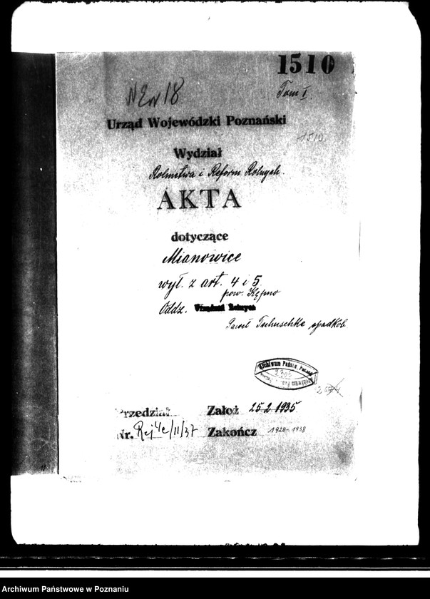 Obraz 5 z jednostki "Majątek Mianowice wyłączenie z art. 4,5 ustawy o reformie rolnej Paweł Tschuschke - spadkobierca"