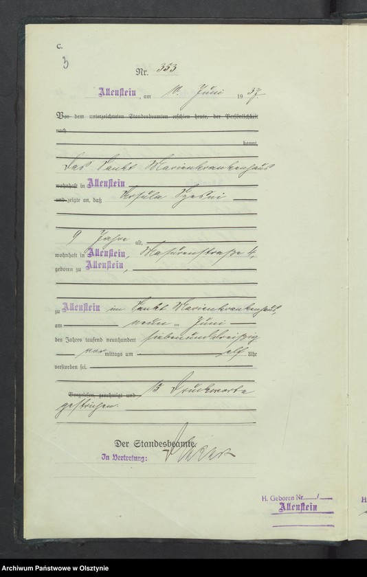 image.from.unit.number "Sterbe-Haupt-Register Tom II, Nr 352-717"