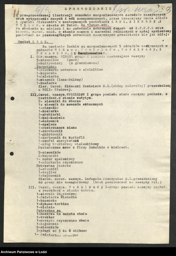 Obraz 4 z jednostki "Ośrodki Maszyn Rolniczych [- protokoły z kontroli i lustracji, wykazy kierowników Ośrodków]"