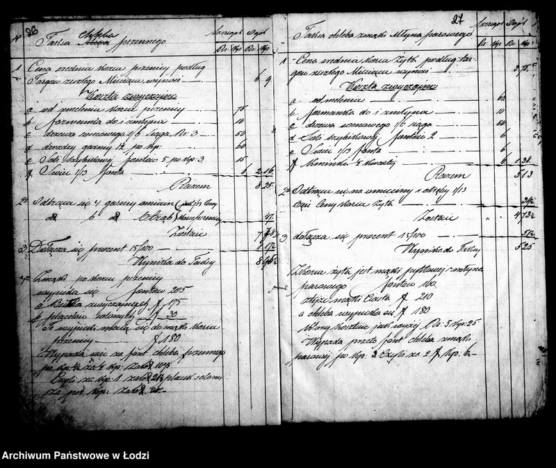 Obraz 19 z jednostki "Księga ustanowionych taks miesięcznych na chleb, bułki i mięso w m. Łodzi 1861 roku"