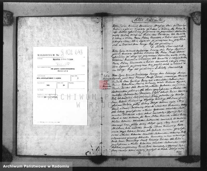image.from.unit.number "Akta Stanu Cywilnego Parafii Zakrzów Małżeństw, Urodzeń i Zejścia na Rok 1823"