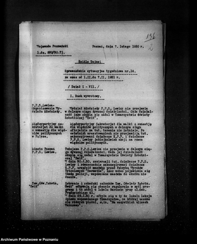 Obraz 6 z jednostki "Sprawozdania sytuacyjne tygodniowe za czas od 1 lutego do 28 lutego 1930 r."