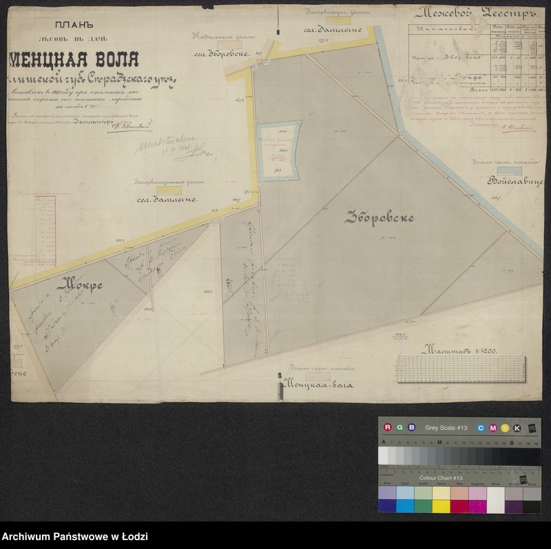 Obraz 1 z jednostki "Plan lěsov v´ dači Menckaja Volja ... sěradzskago uězda"