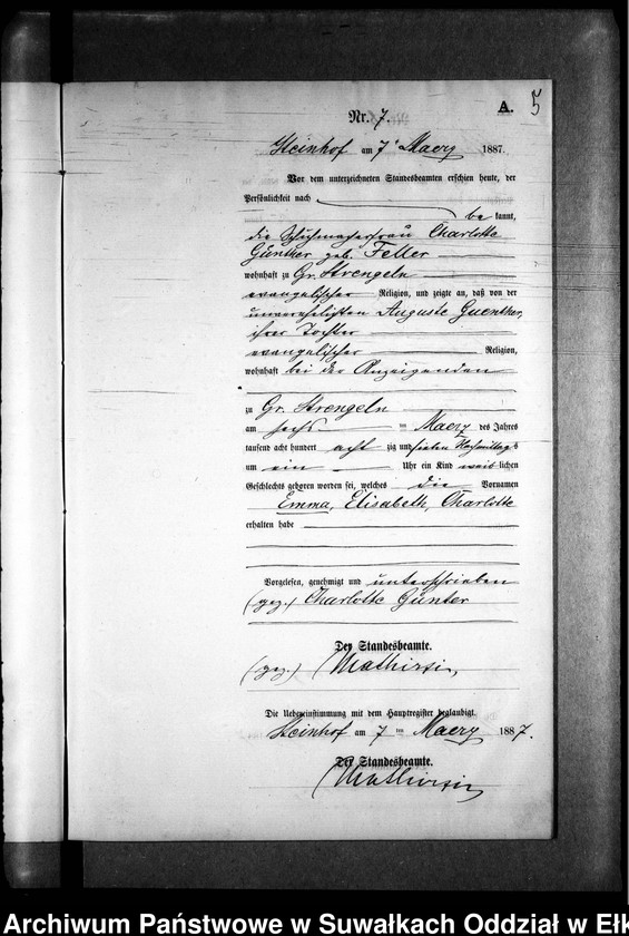 image.from.unit.number "Geburts-Neben-Register des Preussischen Standes-Amtes Gr. Strengeln Kreis Angerburg"