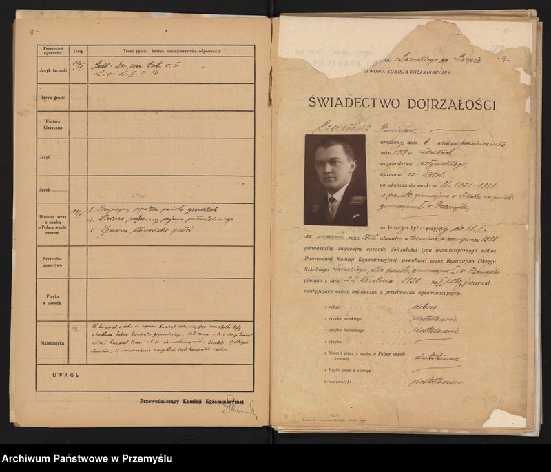 Obraz 13 z kolekcji "Matura - świadectwa dojrzałości w dwudziestoleciu międzywojennym111"