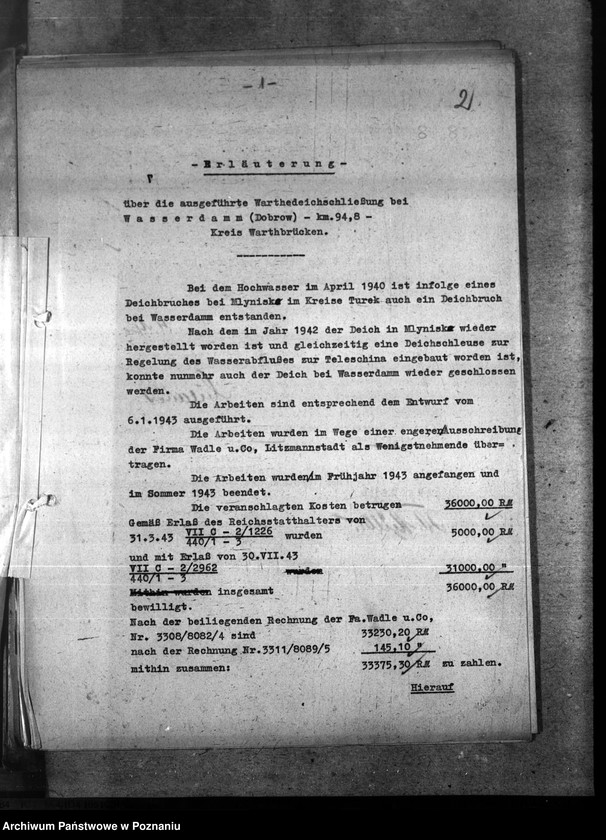 Obraz 6 z jednostki "Endabrechnung der Massnahme Warthedeichschliessung bei Wasserdamm (Dobrow), Kreis Warthbrücken"