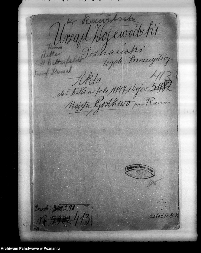 image.from.unit.number "Gorzelnia w Gostkowie powiat rawicki własność W. Bitter nr woj. 413"