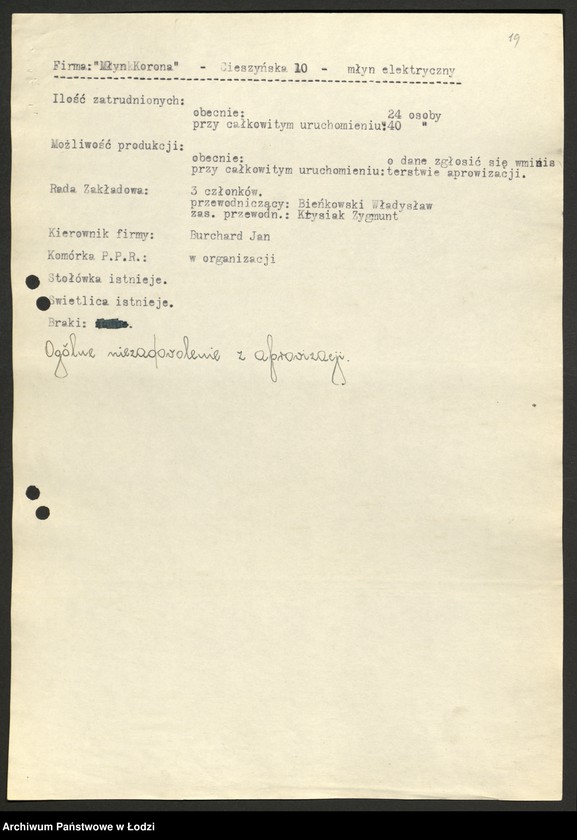 Obraz 20 z jednostki "Wykazy zakładów produkcyjnych z obsadą stanowisk kierowniczych"