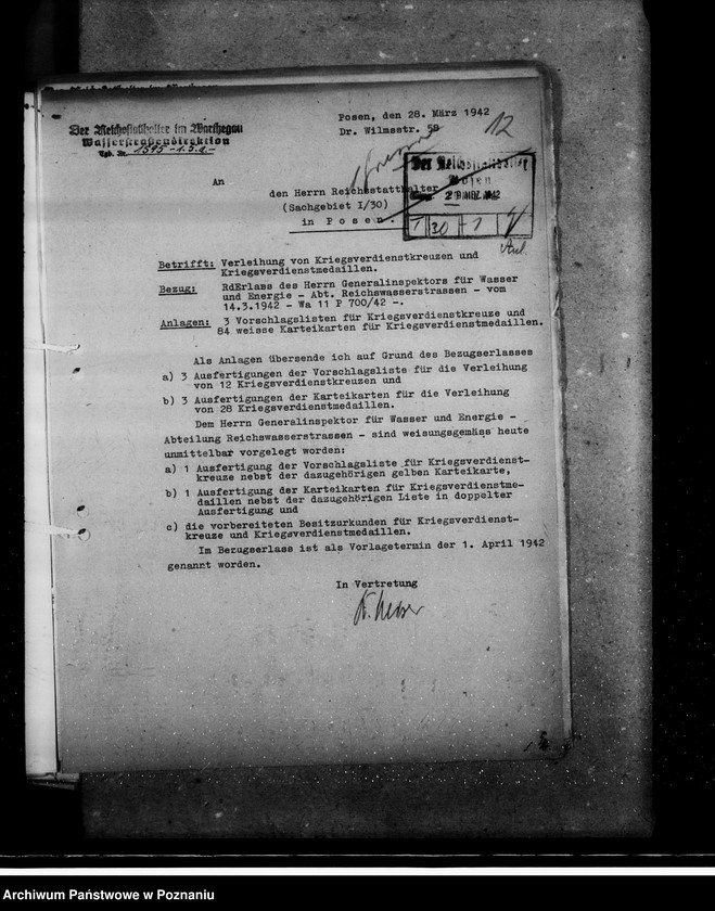 Obraz 16 z jednostki "Kriegsverdienstkreuze und Kriegsverdienstmedaillen- Vorschläge der Wasserstrassenverwaltung"