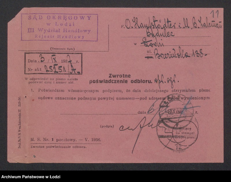 Obraz 13 z jednostki "Osiarz Haufstädter, Moszek Beniamin Zalcman- sprzedaż drzewa budulcowego i stolarskiego"