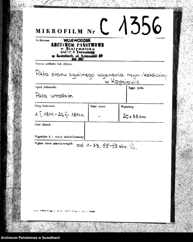Obraz 3 z jednostki "Akta Urodzonych Gminy Kopciowskiey od dnia 1-go Stycznia 1814 R. do ostatniego Grudnia 1814 R."
