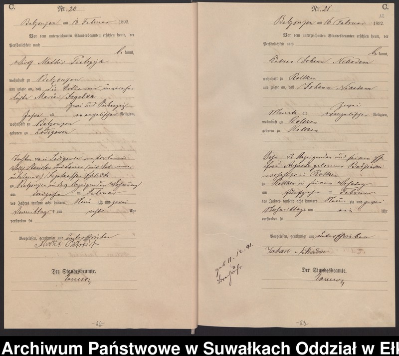 image.from.unit.number "Sterbe-Haupt-Register des Königlichen Preussischen Standes-Amtes Belzonzen Kreis Johannisburg für das Jahr 1888, 1891, 1892 Haupt-Heiraths-Register des Königlich Preussischen Standes-Amtes Belzonzen Kreis Johannisburg  Haupt-eiraths-Register des Königlich Preussischen Standes-Amtes Belzonzen Kreis Johannisburg für das Jahr 1874"