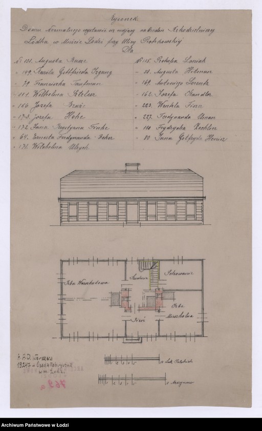 Obraz 1 z jednostki "Rysunek domu normalnego wystawić się mający na Osadzie Rękodzielniczej Łódka w Mieście Łodzi przy ulicy Piotrkowskiej dla .."