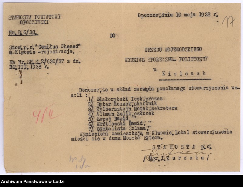 Obraz 20 z jednostki "Stowarzyszenie Dobroczynne p.n. "Gemiłus Chesed" w Klwowie p. opoczyński"