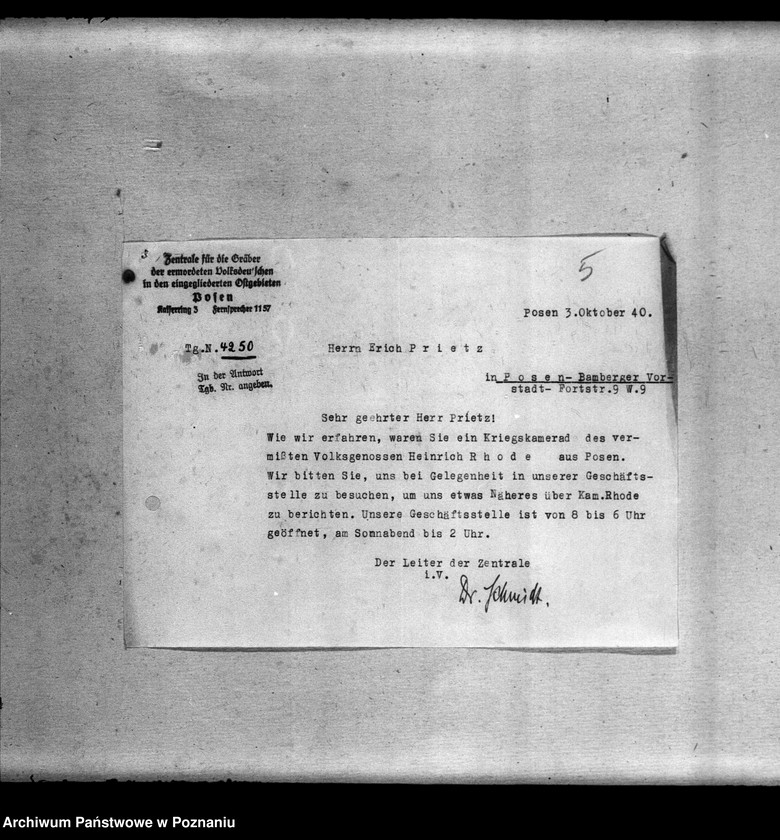 Obraz 9 z jednostki "Korespondencja w sprawie miejscowych Niemców ze Śląska, Wielkopolski i Poznania, którzy zginęli w 1939 roku"