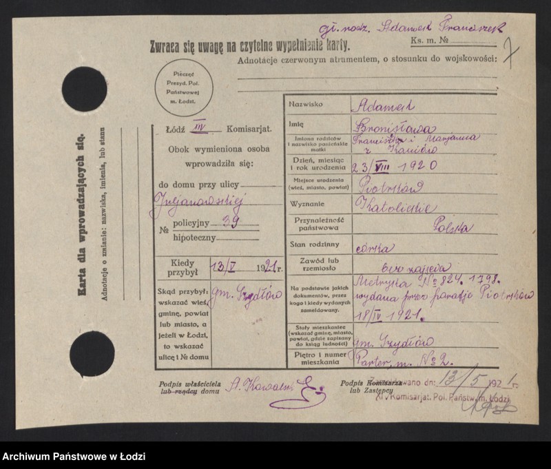 Obraz 9 z jednostki "[Spis ludności Łodzi] Adamek - Adaś"