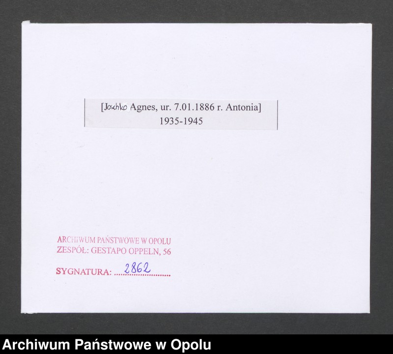 Obraz 2 z jednostki "[Joschko Agnes, ur. 7.01.1886 r. Antonia]"