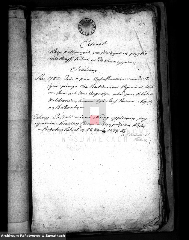 Obraz 20 z jednostki "Anekxa Urzędnika Urodzonych i Umarłych w Gminie przeroślskiej służące do akt ślubnych Urzędnika Stanu Cywilnego na rok 1814"