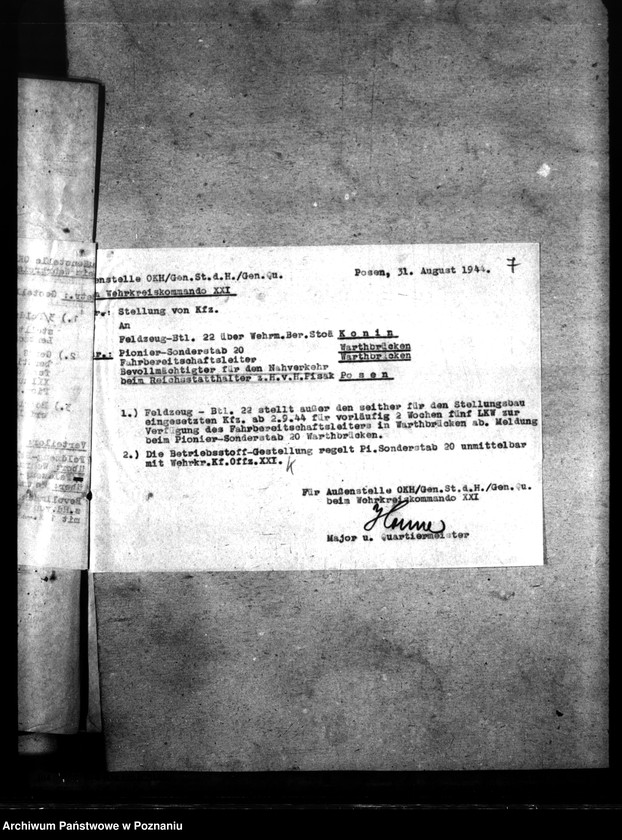 Obraz 11 z jednostki "Stellung von Alarm - Fahrzeugen für den Stellungsbau. Gespannstellung für Ostraumschutz. Beordnung von Gespannen."