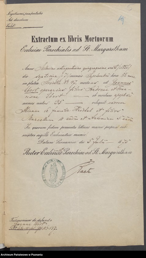 Obraz 7 z jednostki "Die von den Verlobten beigebrachten Urkunden zur Eheschliessung pro 1875"