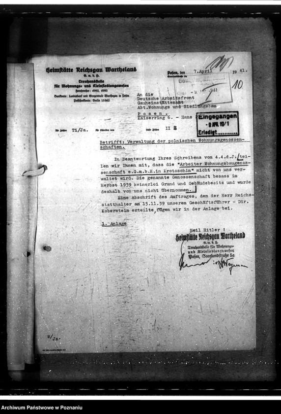 Obraz 14 z jednostki "Verwaltung des Wohnungsbesitzes ehemals polnischer Wohnungsunternehmen. Gründung der Kreiswohnungsgesellschaften"