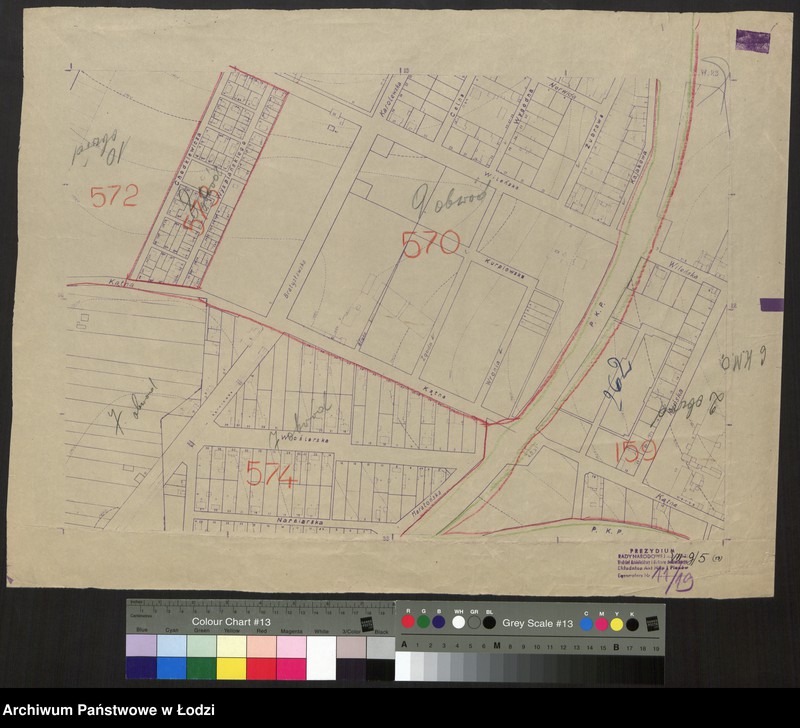 Obraz 1 z jednostki "Plan m. Łodzi 1:2000 z oznaczeniem podziału miasta na obwody Komitetów Blokowych. Sekcja SW 23"