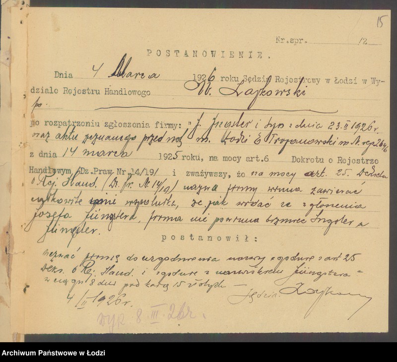 Obraz 17 z jednostki "Jakób Jűngster- agentura, sprzedaż surowców oraz komisowy skład wódek firmy "Krakus""