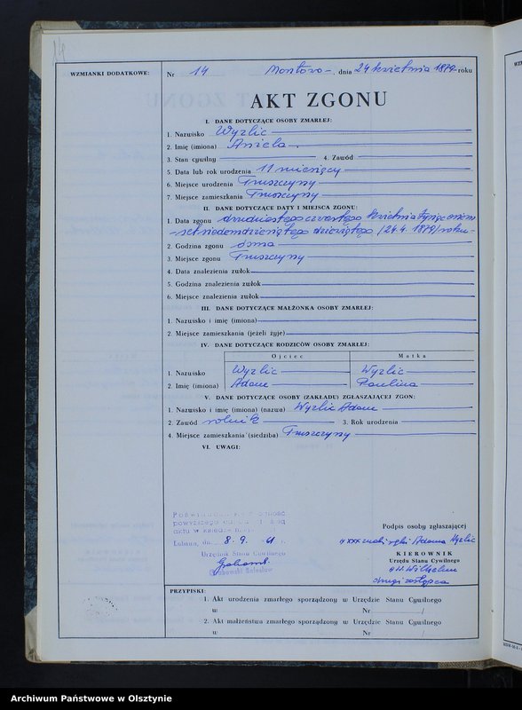 image.from.unit.number "Księga zgonów Nr 1 - 66,1 - 51 i 1 - 44 /przepisana w języku polskim z oryginału niemieckiego w dniach 8.09.- 15.09.1961/"