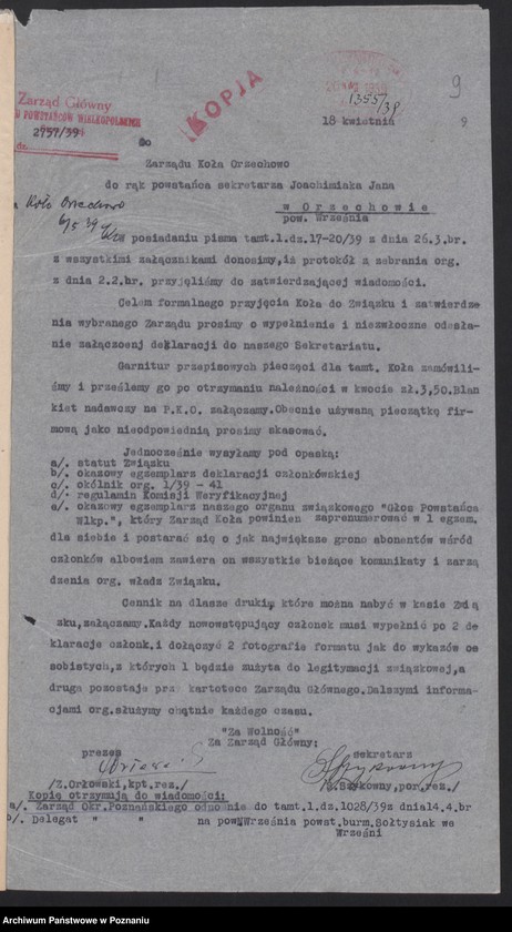 Obraz 12 z jednostki "Orzechowo, powiat Września - akta koła."