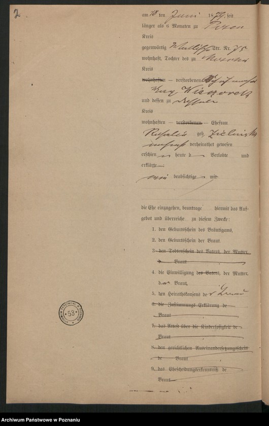 Obraz 4 z jednostki "Die von den Verlobten beigebrachten Urkunden zur Eheschliessung pro 1899"