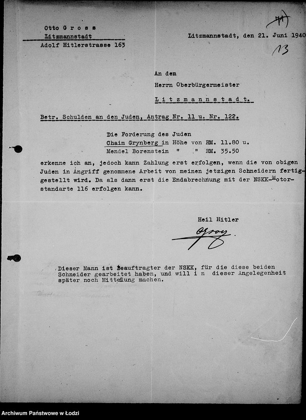 Obraz 17 z jednostki "J.121-135 [Wnioski Żydów w Getcie o zwrot długów za wzięty na kredyt towar przez kupujących]"