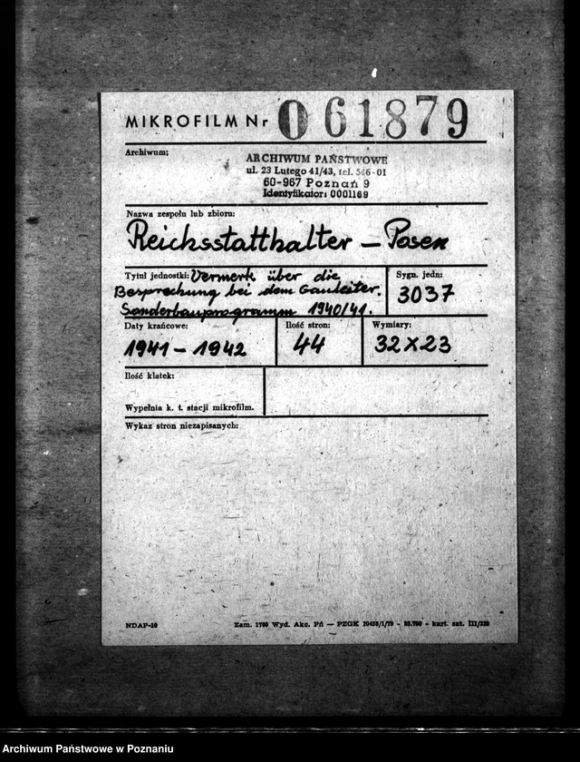 Obraz 2 z jednostki "Vermerk über die Besprechung bei dem Gauleiter. Sonderbauprogramm 1940/ 41."