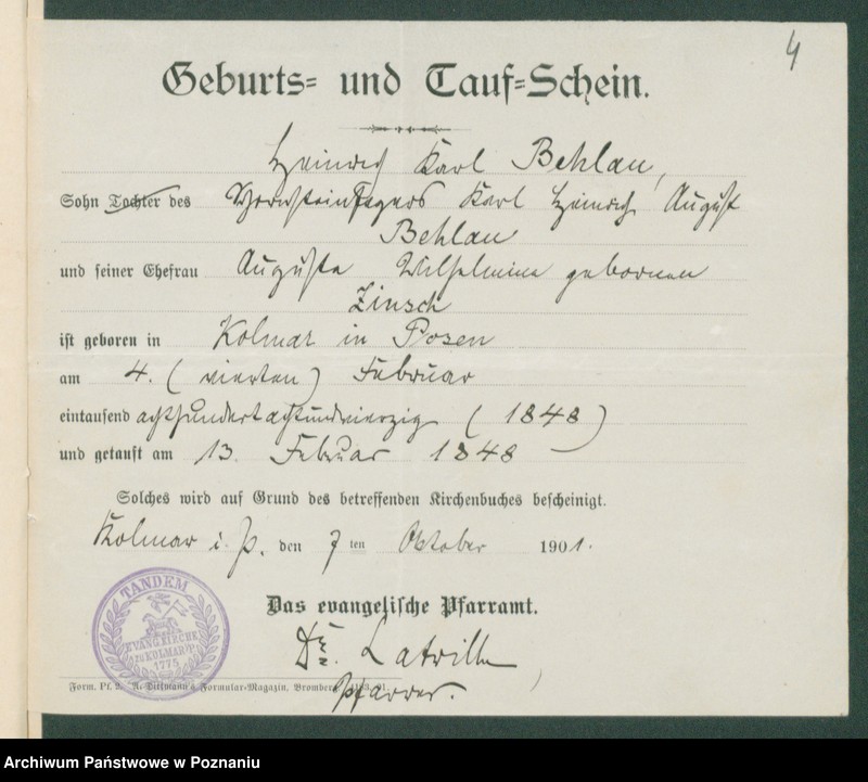 Obraz 6 z jednostki "[Dokumenty dostarczone przez narzeczonych do zawarcia związku małżeńskiego za 1901 rok. Tom XIX]"