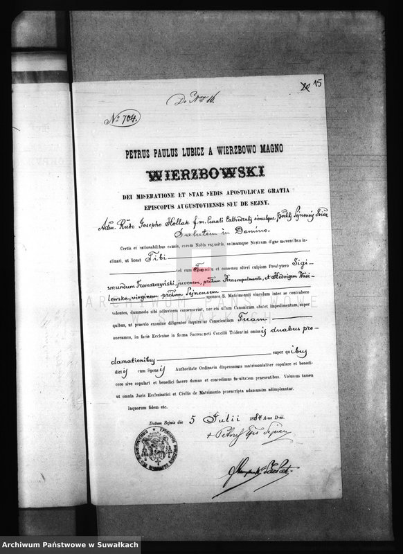 Obraz 19 z jednostki "Dokumenty k brokosočetaniju Krasnopolskago Rimsko-Katoličeskago Prichoda za 1884 god."