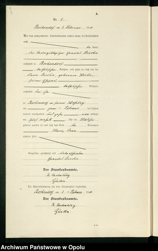 image.from.unit.number "Geburts-Register (Neben-Register) Standesamt Borkendorf 1910 No. 1 bis 60."