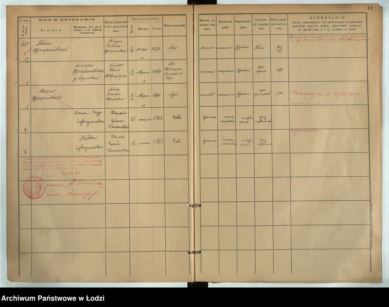 Obraz 14 z jednostki "[Księga ludności stałej m. Łodzi guberni piotrkowskiej nr domu 418-421]"