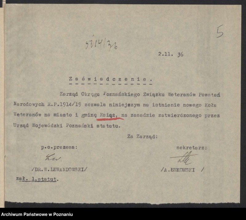 Obraz 8 z jednostki "Książ, powiat Śrem - akta koła."
