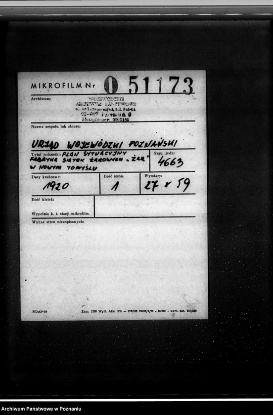 Obraz 2 z jednostki "Plan sytuacyjny Fabryka siatek żarowych "Żar" w Nowym Tomyślu"