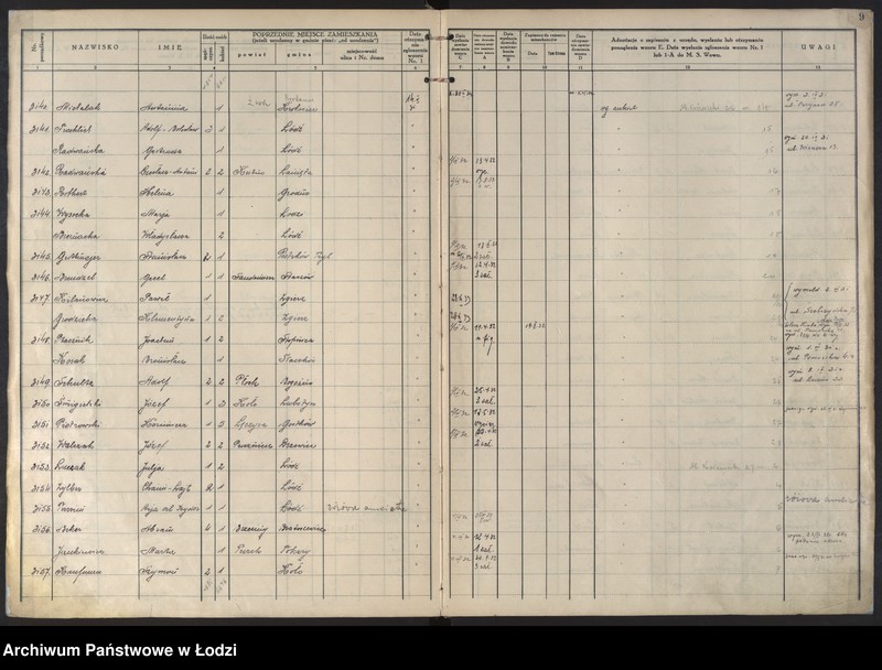 Obraz 11 z jednostki "Księga kontroli ruchu ludności (rejestr osób przybywających do gminy) Łódź, komisariat VII, ks. II, nr 3051-6051"