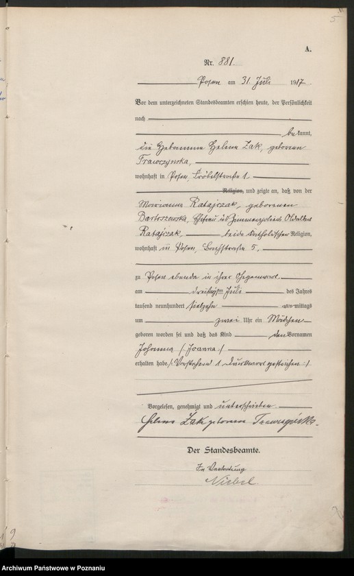 Obraz 7 z jednostki "Księga miejscowa urodzeń tom III [Rejestr główny urodzeń]"