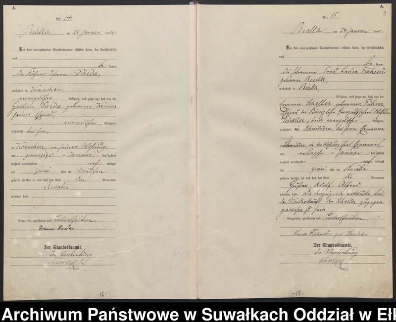 image.from.unit.number "Geburts-Haupt-Register des Königlichen Preussischen Standes-Amtes Belzonzen Kreis Johannisburg"