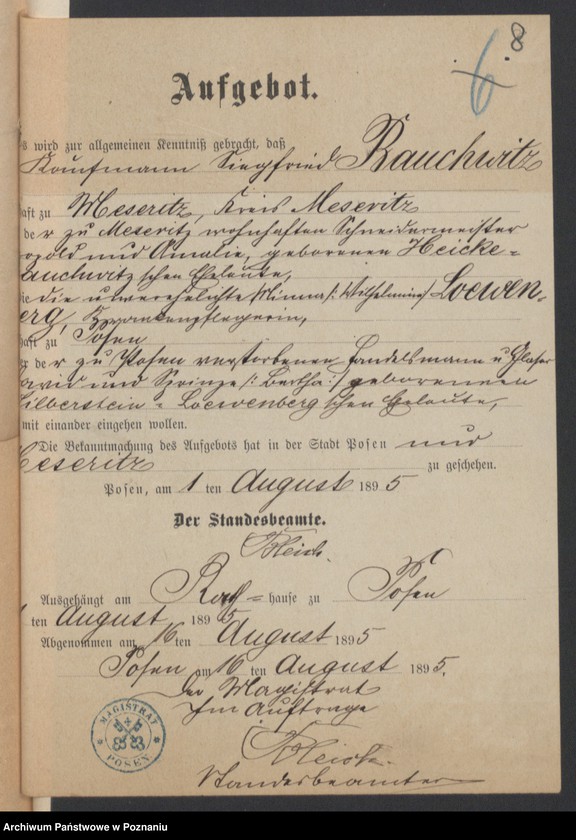 Obraz 11 z jednostki "Die von den Verlobten beigebrachten Urkunden zur Eheschliessung pro 1895"