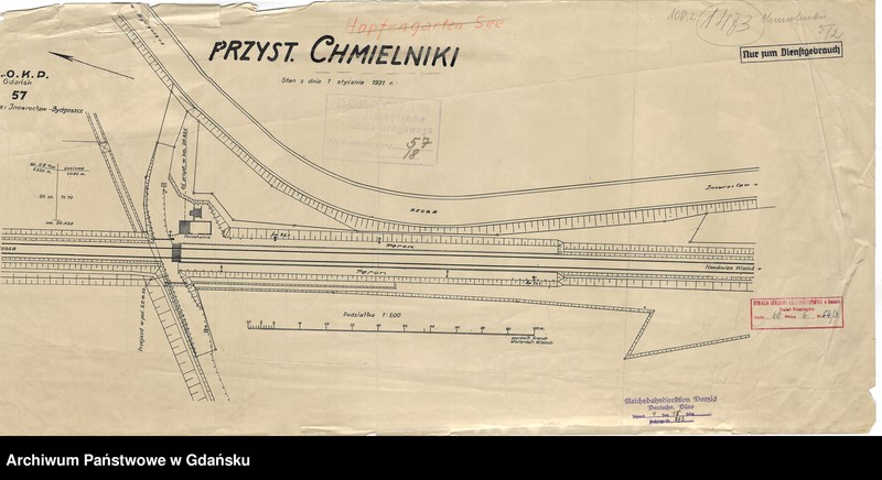 image.from.unit.number "D.O.K.P. Gdańsk. 57. Linia: Inowrocław - Bydgoszcz. Przystanek Chmielniki. Stan z dnia 1 stycznia 1931"