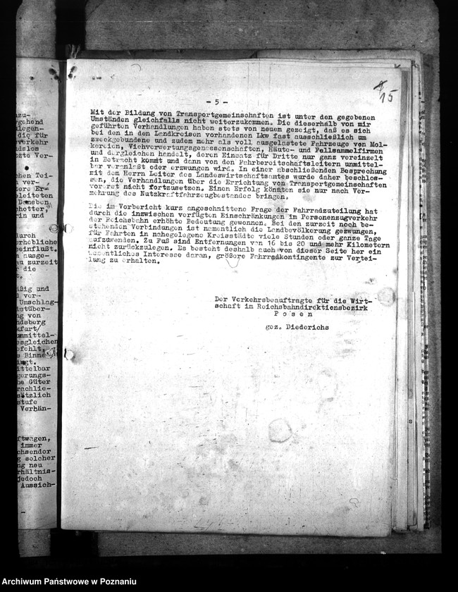 Obraz 19 z jednostki "Berichte über Auswirkungen der Verkehrslage im Reichsbahndirektionsbezirk Posen. Versorgung der bombenbeschädigten Bevölkerung. Treibstoffzuteilungen"