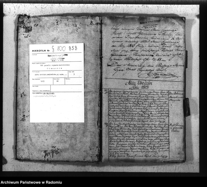 image.from.unit.number "Księga urzędnika stanu cywilnego parafii y miasta Głowaczewa do zapisywania wszelkich aktów na rok 1813"