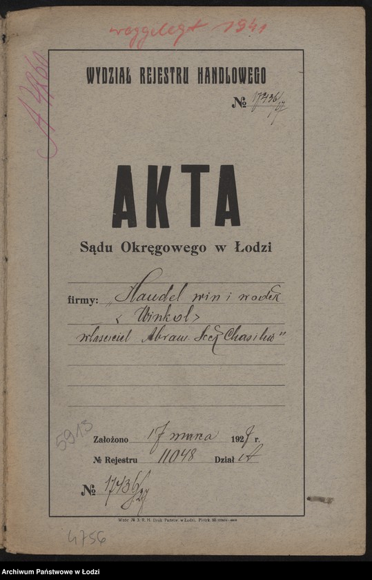 Obraz 2 z jednostki ""Winkol"- Abram Icek Chasilew- handel win i wódek"