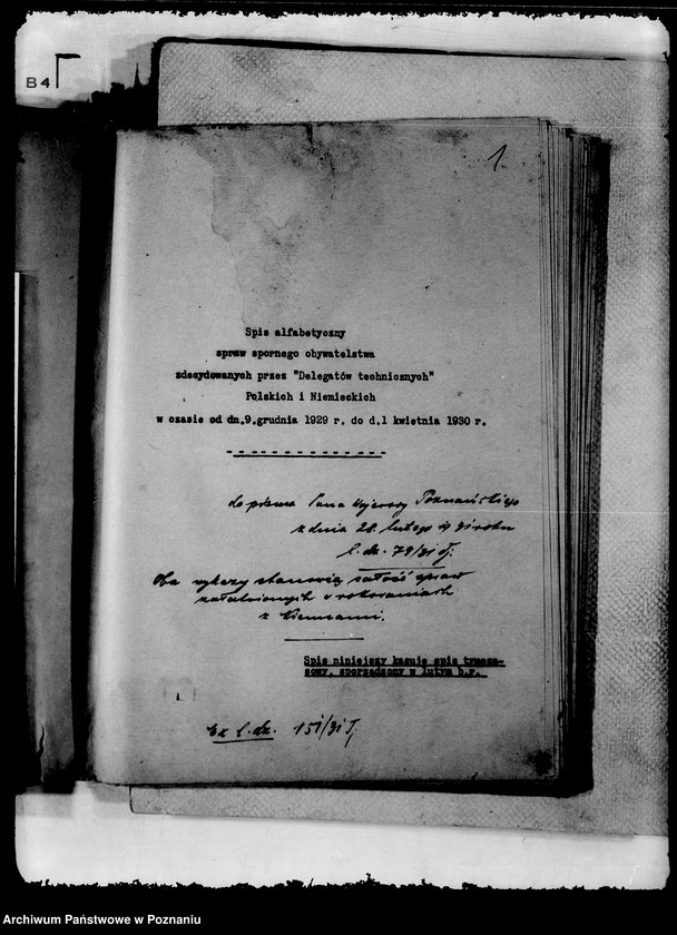 Obraz 5 z jednostki "Spis alfabetyczny spraw spornego obywatelstwa zdecydowanych przez Delegatów technicznych polskich i niemieckich od 9 XII 1929- 1 IV 1930"